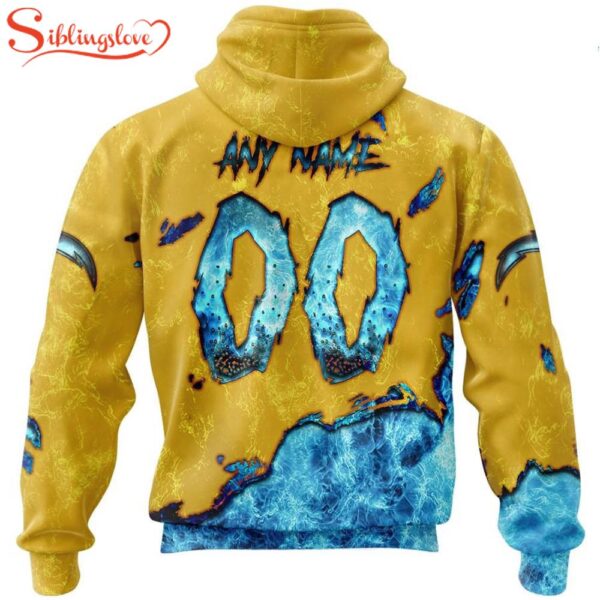 Custom Name And Number Los Angeles Chargers Skull Face All Over Print Hoodie Shirt