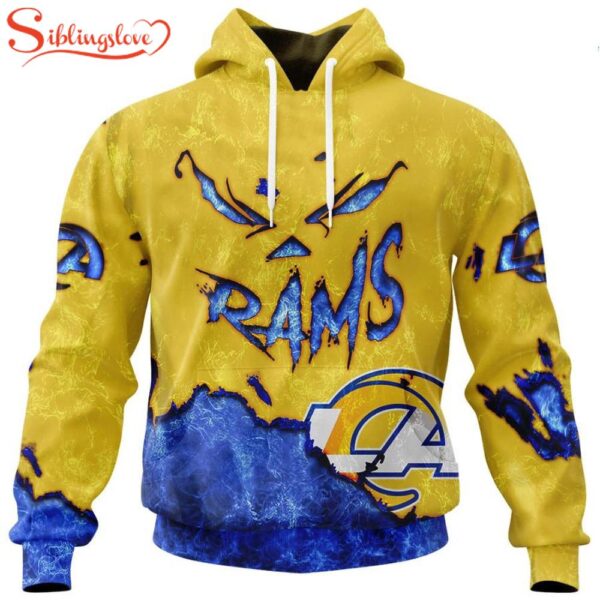 Custom Name And Number Los Angeles Rams Skull Face All Over Print Hoodie Shirt