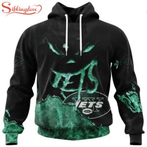 Custom Name And Number New York Jets Skull Face All Over Print Hoodie Shirt