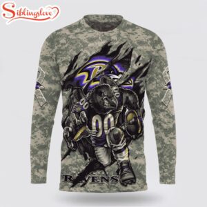 Custom Name And Number NFL Baltimore Ravens Camo Mascot All Over Print SweatShirt