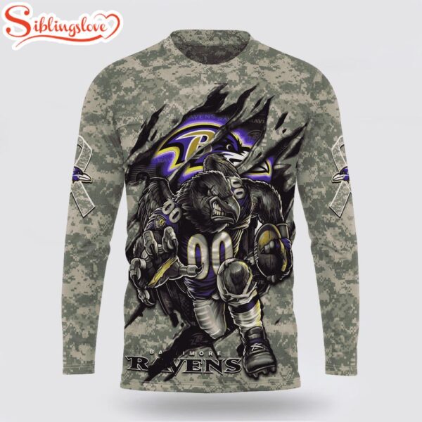 Custom Name And Number NFL Baltimore Ravens Camo Mascot 3D Sweatshirt Gift For Fans