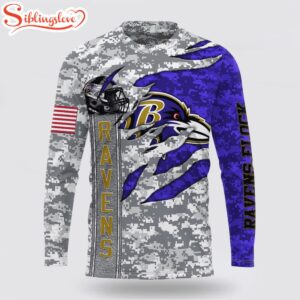 Custom Name And Number NFL Baltimore Ravens Camo US All Over Print SweatShirt