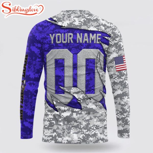 Custom Name And Number NFL Baltimore Ravens Camo US 3D Sweatshirt Gift For Fans