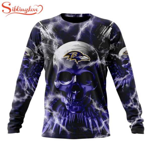 Custom Name And Number NFL Baltimore Ravens Expendables Skull Halloween 3D Sweatshirt