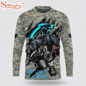 Custom Name And Number NFL Carolina Panthers Camo Mascot All Over Print SweatShirt