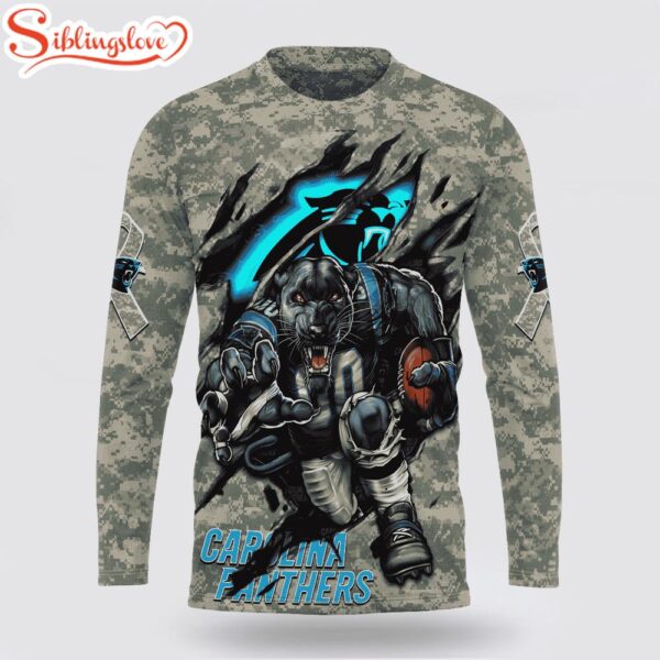 Custom Name And Number NFL Carolina Panthers Camo Mascot 3D Sweatshirt Gift For Fans