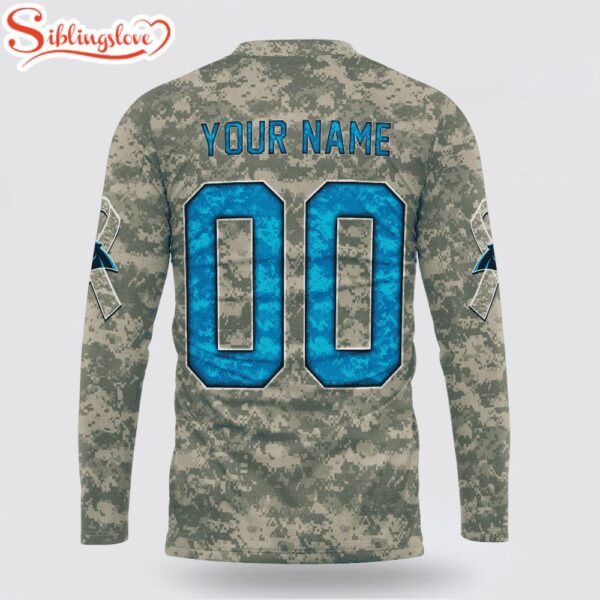 Custom Name And Number NFL Carolina Panthers Camo Mascot 3D Sweatshirt Gift For Fans