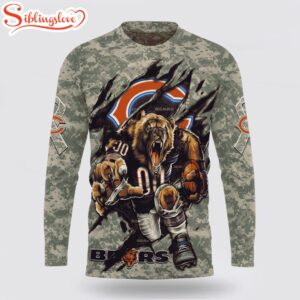 Custom Name And Number NFL Chicago Bears Camo Mascot All Over Print SweatShirt