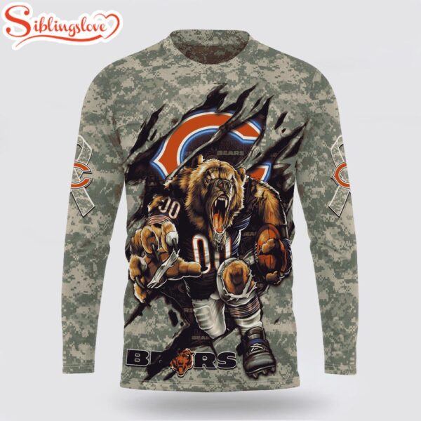 Custom Name And Number NFL Chicago Bears Camo Mascot 3D Sweatshirt Gift For Fans