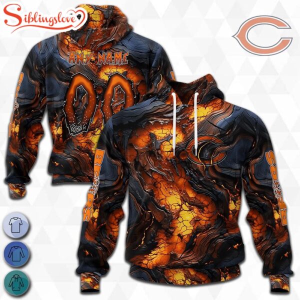 Custom Name And Number NFL Chicago Bears Lava Pattern 3D Hoodie Shirt