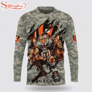 Custom Name And Number NFL Cincinnati Bengals Camo Mascot All Over Print SweatShirt