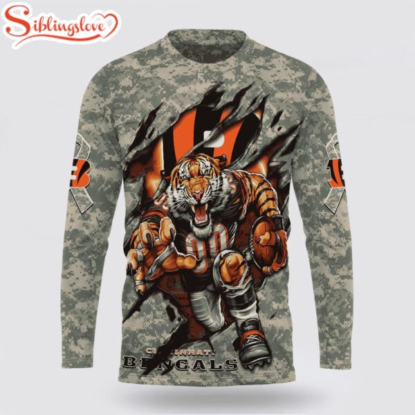 Custom Name And Number NFL Cincinnati Bengals Camo Mascot 3D Sweatshirt Gift For Fans