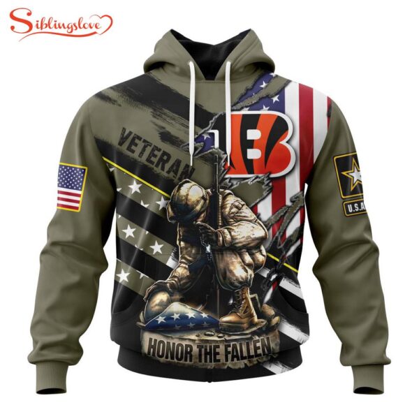 Custom Name And Number NFL Cincinnati Bengals Veterans Honor The Fallen 3D Hoodie Shirt