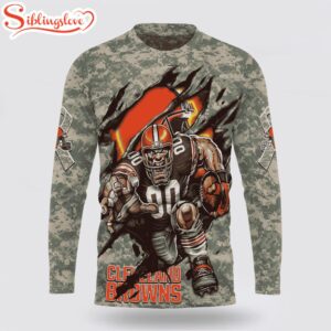 Custom Name And Number NFL Cleveland Browns Camo Mascot All Over Print SweatShirt