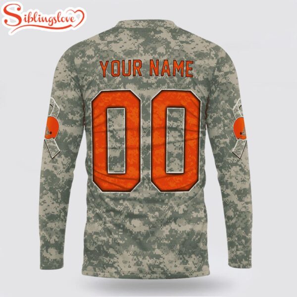 Custom Name And Number NFL Cleveland Browns Camo Mascot 3D Sweatshirt Gift For Fans