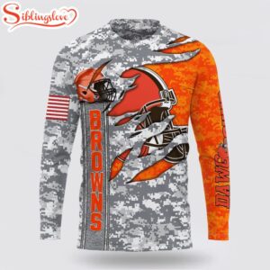 Custom Name And Number NFL Cleveland Browns Camo US All Over Print SweatShirt