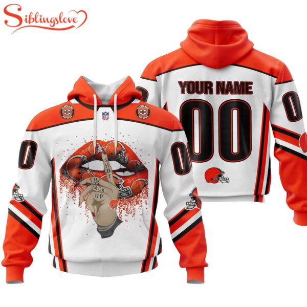 Custom Name And Number NFL Cleveland Browns Lips All Over Print Hoodie