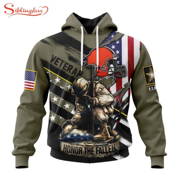 Custom Name And Number NFL Cleveland Browns Veterans Honor The Fallen 3D Hoodie Shirt