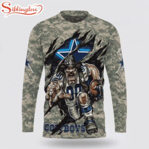 Custom Name And Number NFL Dallas Cowboys Camo Mascot All Over Print SweatShirt