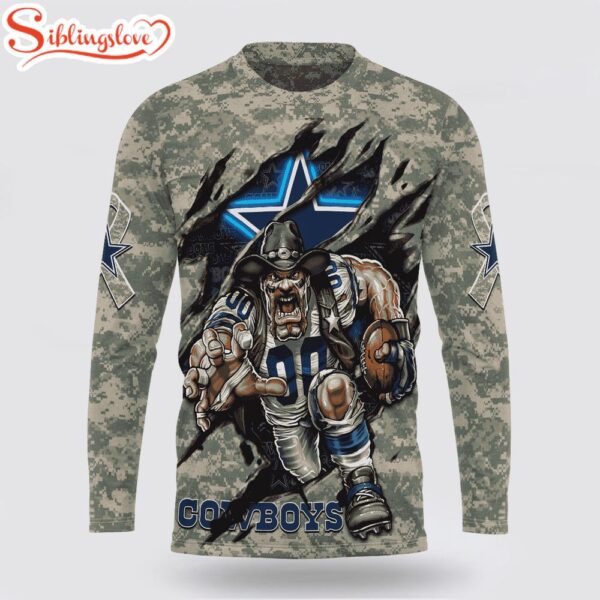 Custom Name And Number NFL Dallas Cowboys Camo Mascot 3D Sweatshirt Gift For Fans