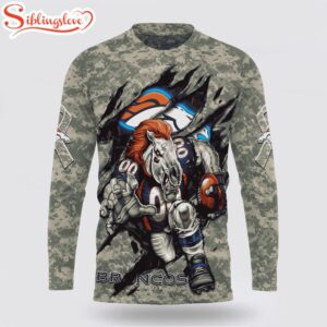 Custom Name And Number NFL Denver Broncos Camo Mascot All Over Print SweatShirt