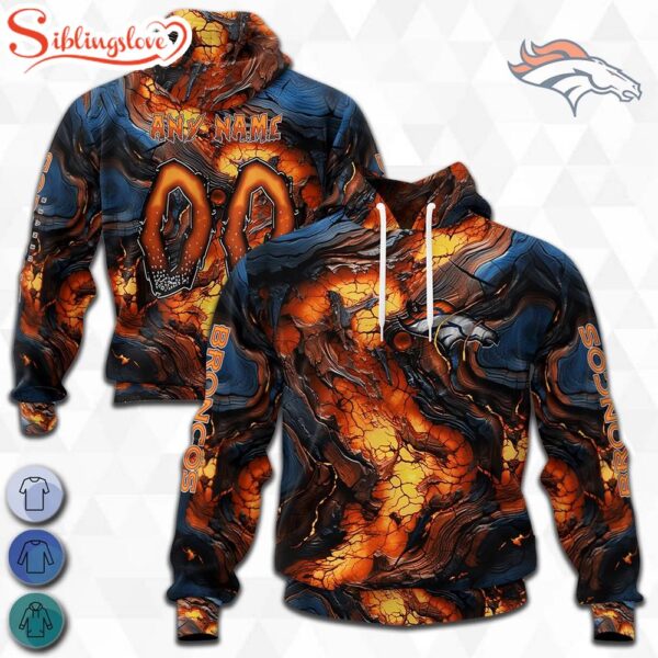 Custom Name And Number NFL Denver Broncos Lava Pattern 3D Hoodie Shirt