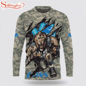 Custom Name And Number NFL Detroit Lions Camo Mascot All Over Print SweatShirt