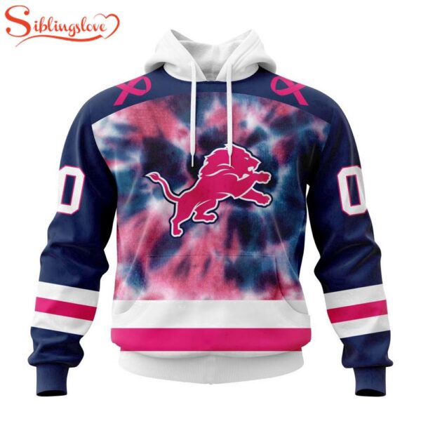 Custom Name And Number NFL Detroit Lions Pink Fight Breast Cancer Hoodie