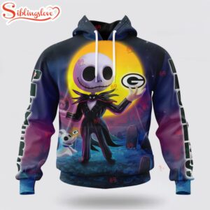 Custom Name And Number NFL Green Bay Packers Football Jack Skellington 3D Hoodie Shirt