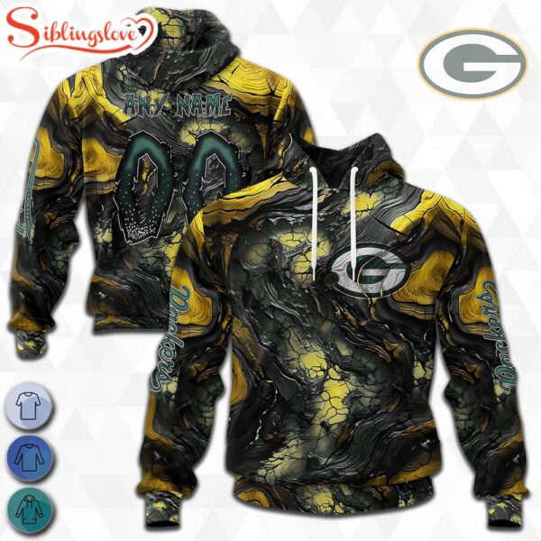 Custom Name And Number NFL Green Bay Packers Lava Pattern 3D Hoodie Shirt