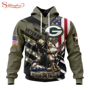 Custom Name And Number NFL Green Bay Packers Veterans Honor The Fallen 3D Hoodie Shirt