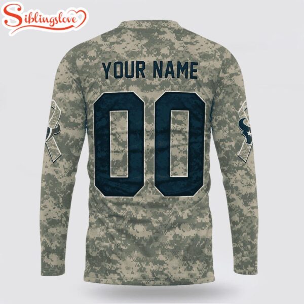 Custom Name And Number NFL Houston Texans Camo Mascot 3D Sweatshirt Gift For Fans