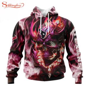 Custom Name And Number NFL Houston Texans Skull Happy Halloween 3D Hoodie Shirt