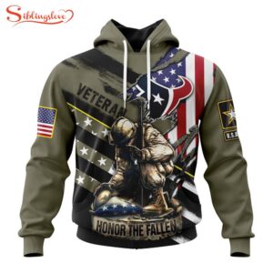 Custom Name And Number NFL Houston Texans Veterans Honor The Fallen 3D Hoodie Shirt