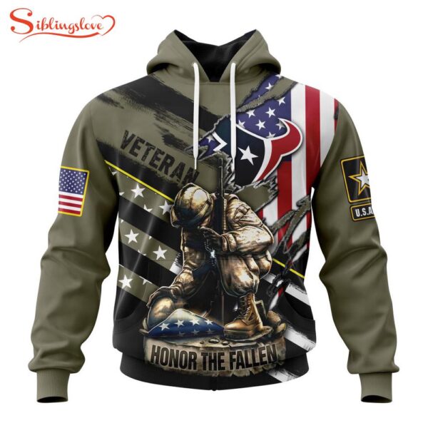 Custom Name And Number NFL Houston Texans Veterans Honor The Fallen 3D Hoodie Shirt