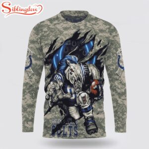 Custom Name And Number NFL Indianapolis Colts Camo Mascot All Over Print SweatShirt