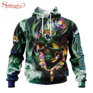 Custom Name And Number NFL Jacksonville Jaguars Skull Happy Halloween 3D Hoodie Shirt