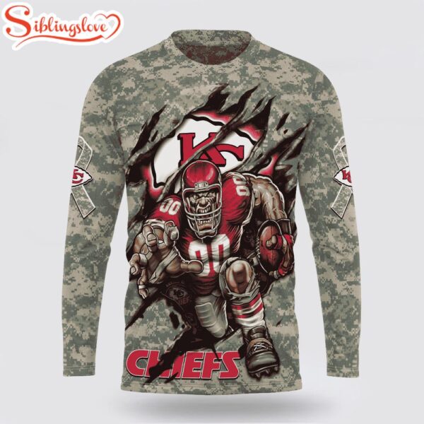 Custom Name And Number NFL Kansas City Chiefs Camo Mascot 3D Sweatshirt Gift For Fans