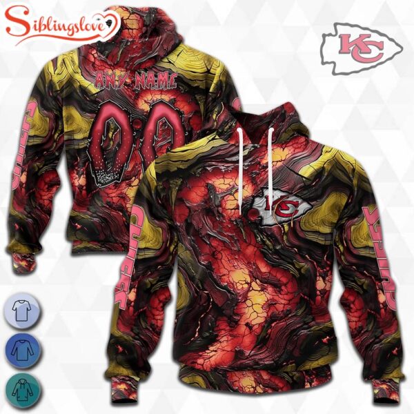 Custom Name And Number NFL Kansas City Chiefs Lava Pattern 3D Hoodie Shirt