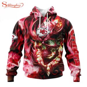 Custom Name And Number NFL Kansas City Chiefs Skull Happy Halloween 3D Hoodie Shirt