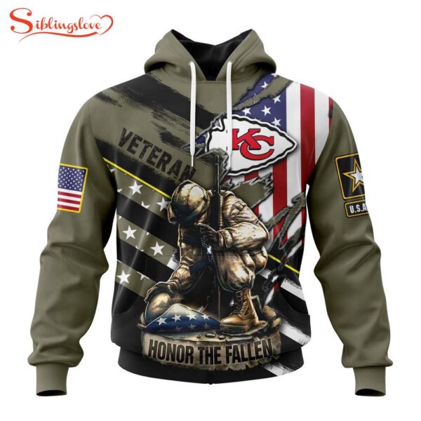 Custom Name And Number NFL Kansas City Chiefs Veterans Honor The Fallen 3D Hoodie Shirt