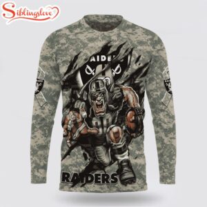 Custom Name And Number NFL Las Vegas Raiders Camo Mascot All Over Print SweatShirt