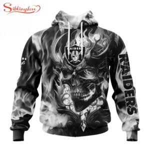 Custom Name And Number NFL Las Vegas Raiders Skull Happy Halloween 3D Hoodie Shirt