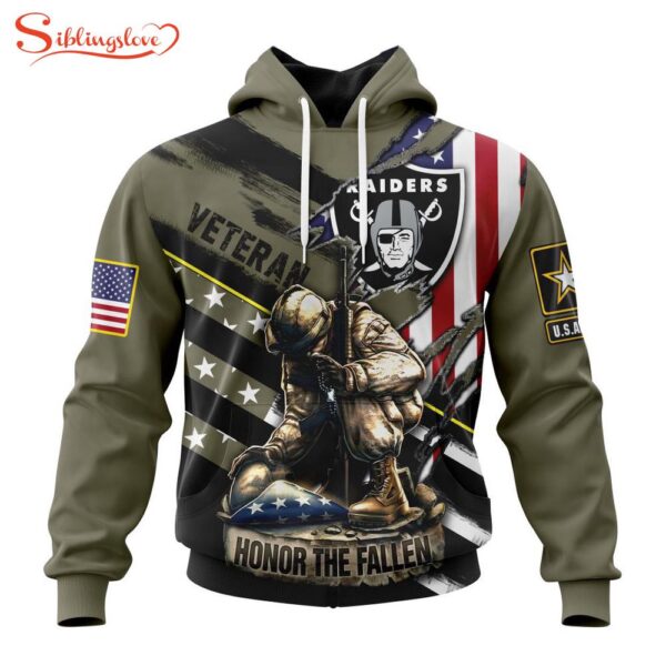 Custom Name And Number NFL Las Vegas Raiders Veterans Honor The Fallen 3D Hoodie Shirt