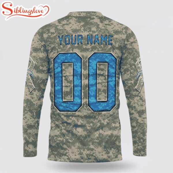 Custom Name And Number NFL Los Angeles Chargers Camo Mascot 3D Sweatshirt Gift For Fans