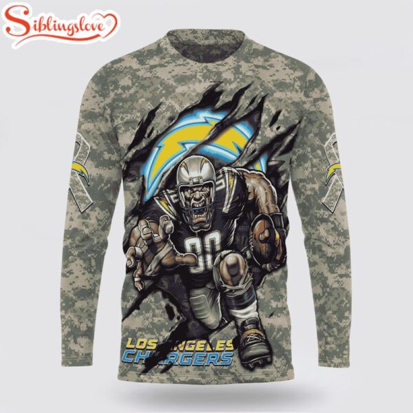 Custom Name And Number NFL Los Angeles Chargers Camo Mascot 3D Sweatshirt Gift For Fans