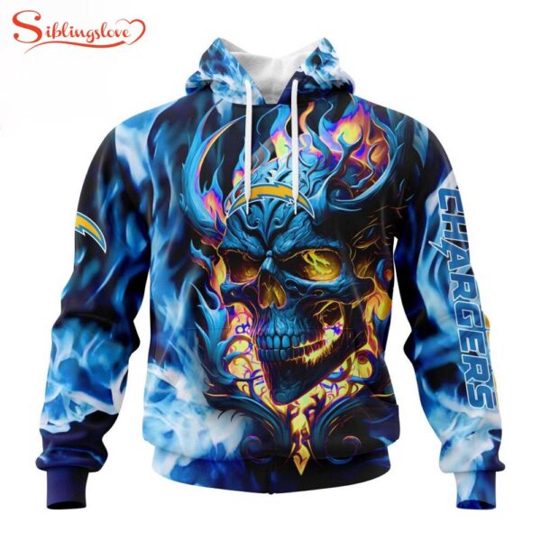 Custom Name And Number NFL Los Angeles Chargers Skull Happy Halloween 3D Hoodie Shirt