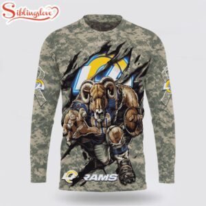 Custom Name And Number NFL Los Angeles Rams Camo Mascot All Over Print SweatShirt