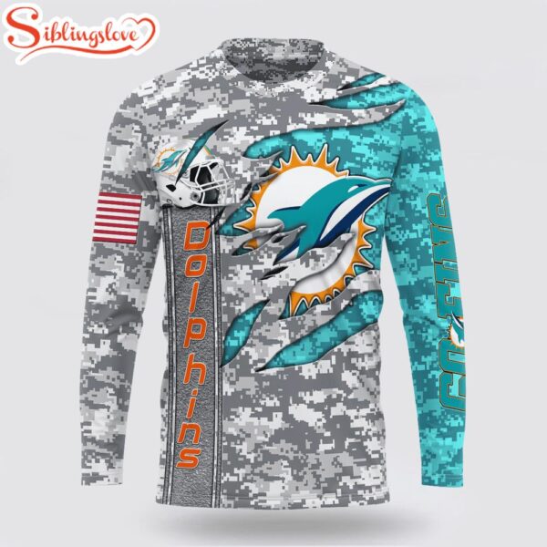 Custom Name And Number NFL Miami Dolphins Camo US 3D Sweatshirt Gift For Fans