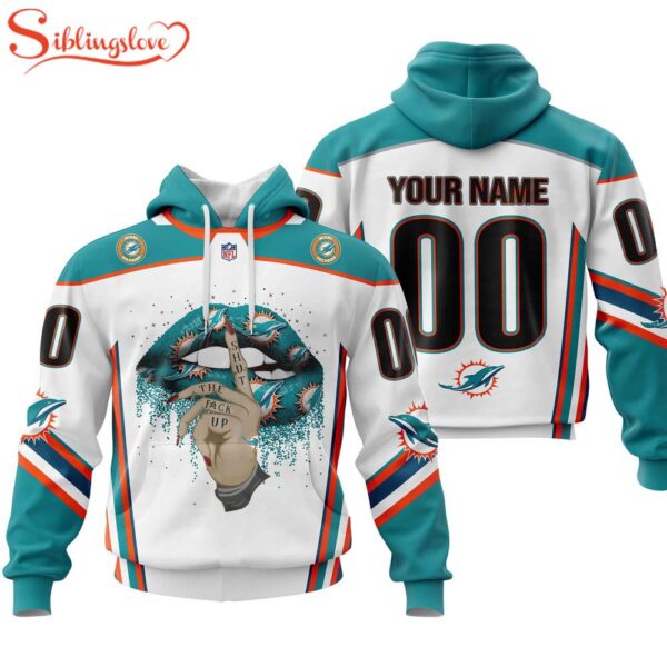 Custom Name And Number NFL Miami Dolphins Lips All Over Print Hoodie